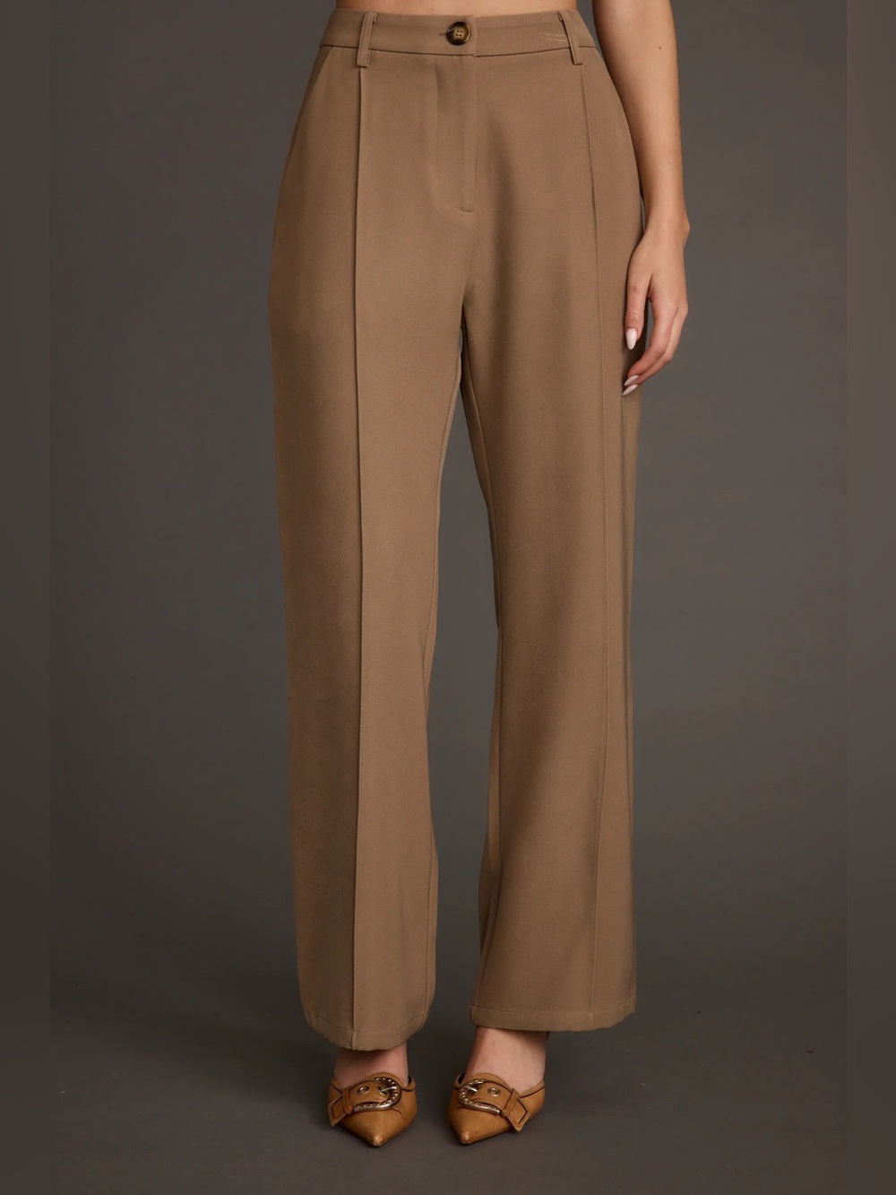 12th Tribe - Virginia Taupe Seamed Slim Leg Trousers - Size M - Picture 4 of 11